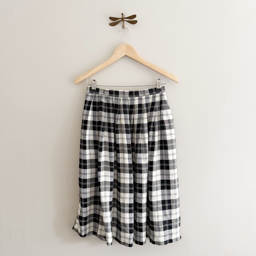 Vintage Classic Black and White Plaid Pleated Midi Skirt size small 6 - Picture 3 of 5